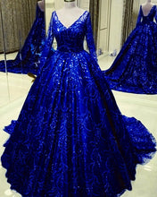 Load image into Gallery viewer, Long Sleeves Royal Blue Prom Dresses
