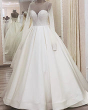 Load image into Gallery viewer, Long Sleeves Wedding Dress Satin Ball Gown Sequins Beaded Corset-alinanova
