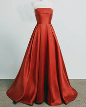 Load image into Gallery viewer, Burnt Orange Satin Bridesmaid Dresses Long

