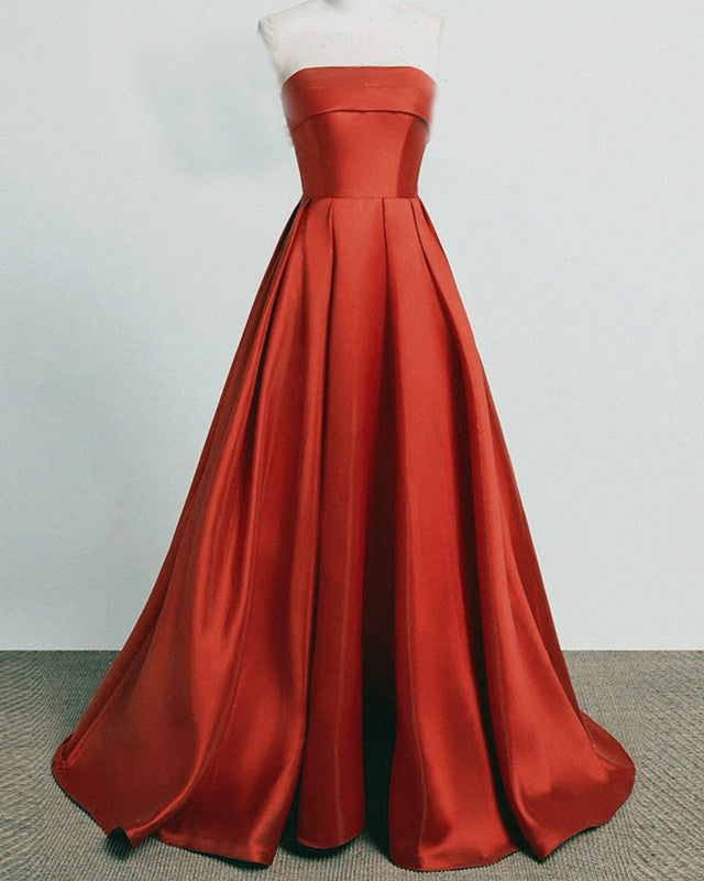 Burnt Orange Satin Bridesmaid Dresses Long