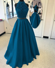Load image into Gallery viewer, Long Two Piece Prom Dress Lace High Neck Open Back

