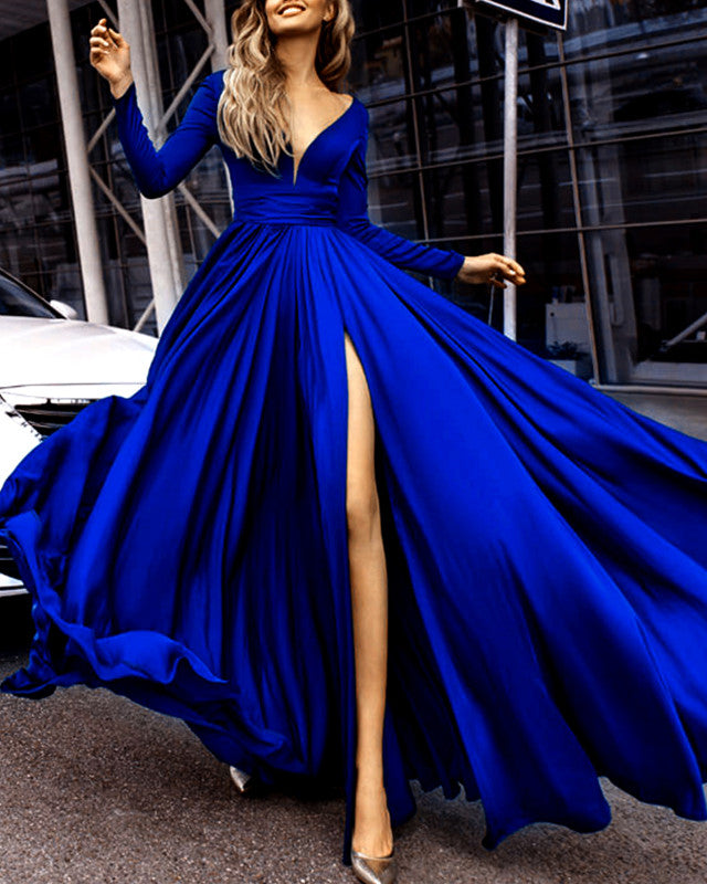 Royal Blue Modest Long Sleeve Formal Dresses Long Sleeves Chiffon
