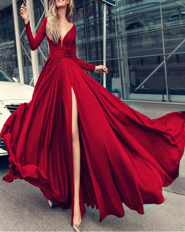 alinanova long sleeves prom dresses 7043 Red