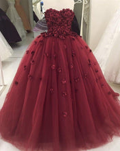 Load image into Gallery viewer, Maroon Wedding Dresses Floral Flowers Sweetheart
