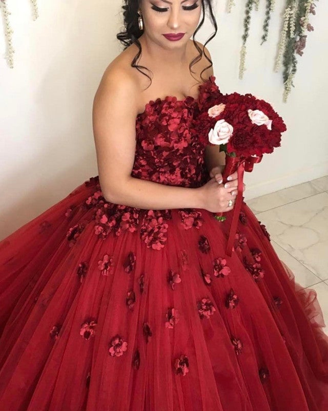 Maroon Wedding Dresses Sweetheart Ball Gown