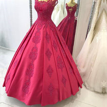 Load image into Gallery viewer, Lovely Lace Appliques Cap Sleeves Ball Gown Prom Dresses Floor Length
