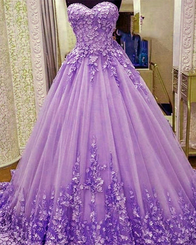 Lovely Lace Appliques Sweetheart Ball Gowns Wedding Dresses-alinanova