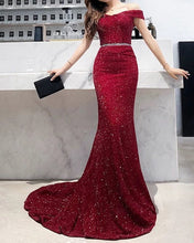 Load image into Gallery viewer, Burgundy Mermaid Evening Dress Sequin
