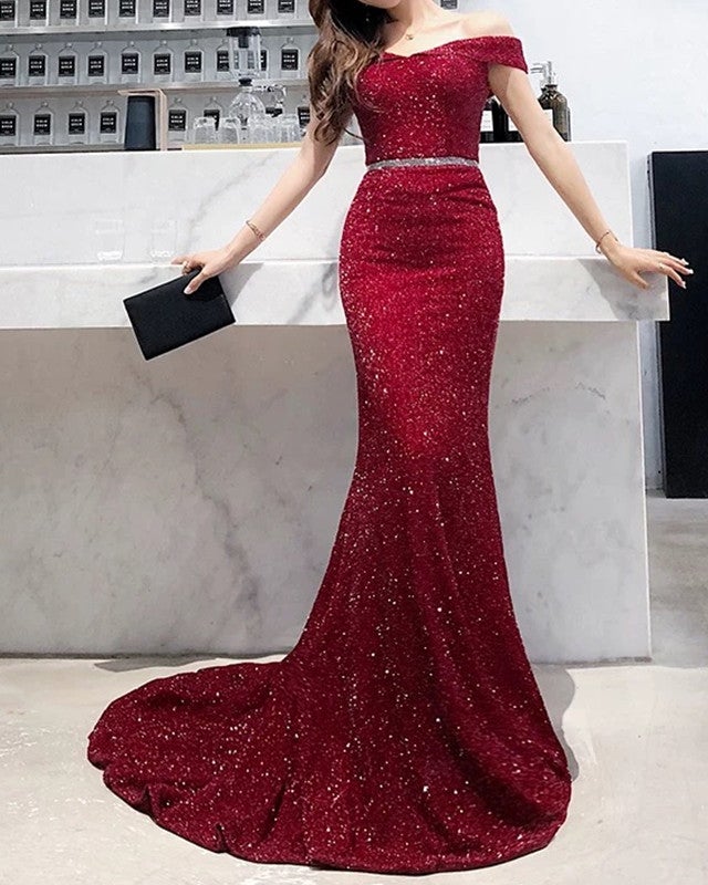 Sequin Mermaid Prom Dresses Off The Shoulder  alinanova
