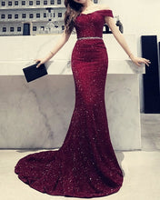 Load image into Gallery viewer, Sparkle Sequin Mermaid Dress Maroon
