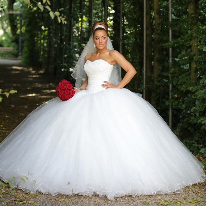 Luxurious Sequins Beaded Tulle Sweetheart Wedding Dresses Ball Gowns-alinanova