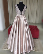 Load image into Gallery viewer, Luxurious Sequins V-neck Bow Sashes Prom Dresses Ball Gowns
