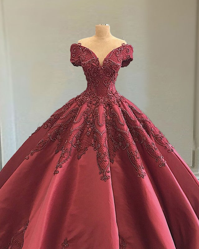 Luxury Lace Embroidery Ball Gown Off Shoulder Satin Dresses Luxury Lace Embroidery Ball Gown Off Shoulder Satin Dresses
