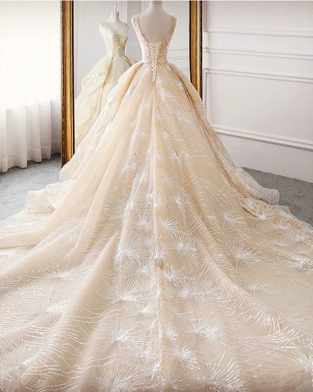 Luxury Wedding Dress Sequin V Neck Ball Gown Luxury Wedding Dress Sequin V Neck Ball Gown