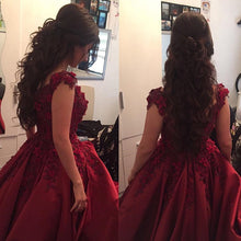 Load image into Gallery viewer, Maroon Satin Ball Gown Lace Off Shoulder
