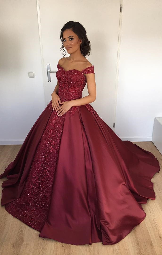 Burgundy Off Shoulder Tulle Long Prom Dress, Burgundy Formal Dresses –  shopluu