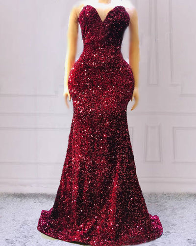 Maroon Sequin Prom Dresses