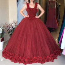 Load image into Gallery viewer, Maroon Tulle Ball Gown Flower Wedding Dresses With Crystal Beaded Bodice-alinanova
