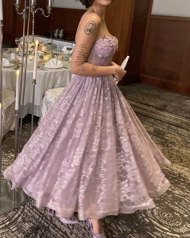 Mauve Lace Midi Corset Prom Dresses Cottagecore Mauve Lace Midi Corset Prom Dresses Cottagecore