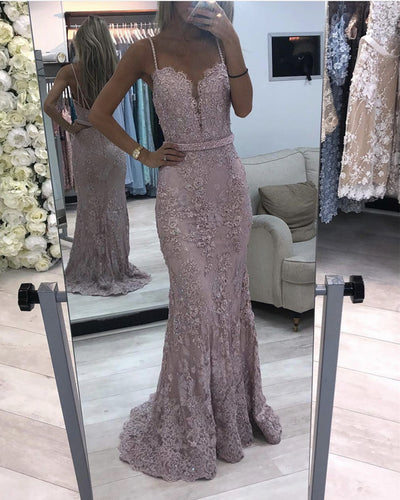 Mauve Lace Prom Dresses Mermaid