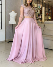 Load image into Gallery viewer, Two Piece Prom Dresses Lace Cap Sleeves Open Back-alinanova
