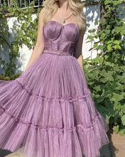 Load image into Gallery viewer, Mauve Purple Tulle Tea Length Corset Dress
