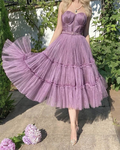 Mauve Purple Tea Length Formal Dress