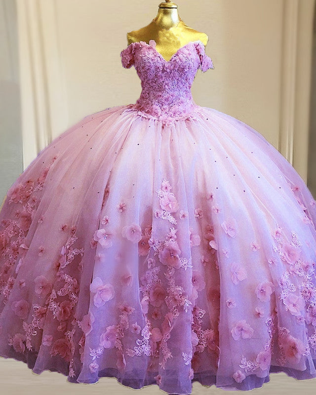 pink quince dress with flowers Ball Gown Quinceanera Dresses Cape 15 Party 3D Flower Princess Dresses with Lace fg4104 creating a magical and unforgettable look for your special day Quinceanera Dress 5020 By Dancing