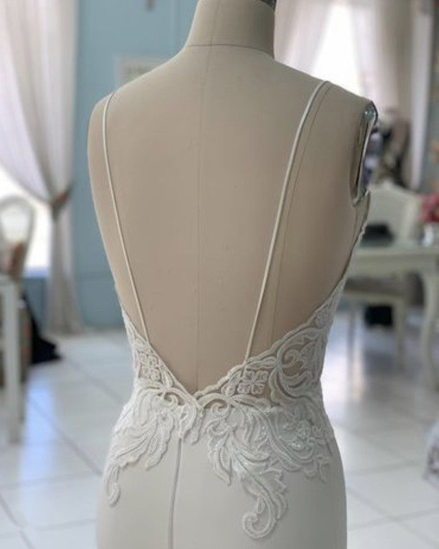 Elegant Mermaid Wedding Dresses V Neck Lace Embroidery  alinanova
