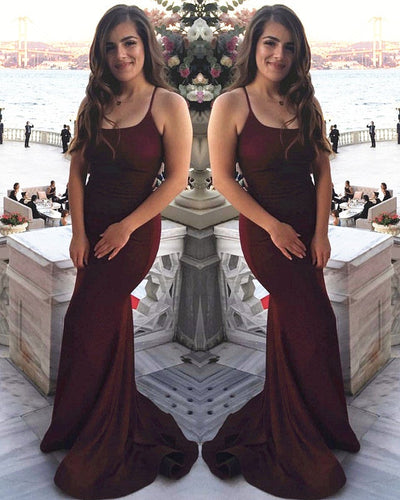 Burgundy Mermaid Prom Dresses Sparkly