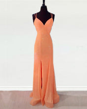 Load image into Gallery viewer, Mermaid Orange Prom Sequin Dresses
