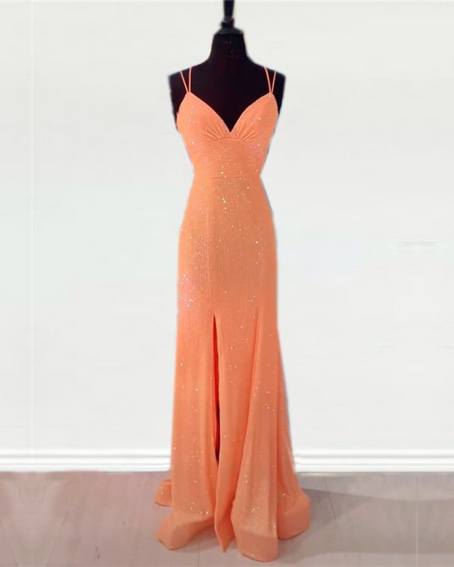 Mermaid Orange Prom Sequin Dresses