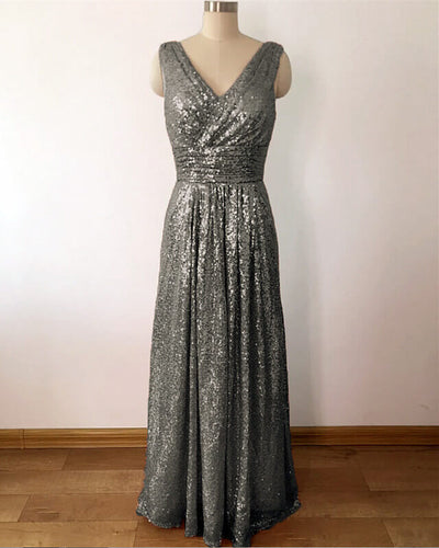 Gray Mermaid Sequin Bridesmaid Dress