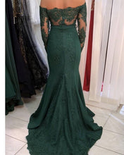 Load image into Gallery viewer, Green Mermaid Long Sleeve Applique Dresses
