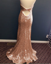 Load image into Gallery viewer, Mermaid Halter Rose Gold Prom Dress
