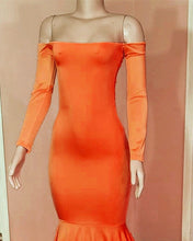 Load image into Gallery viewer, Mermaid Long Sleeve Orange Prom Dresses
