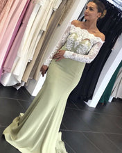 Load image into Gallery viewer, Mermaid Off The Shoulder Bridesmaid Dresses Lace Long Sleeves-alinanova
