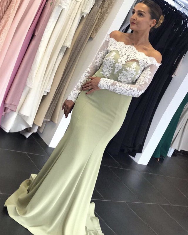 Mermaid Off The Shoulder Bridesmaid Dresses Lace Long Sleeves-alinanova