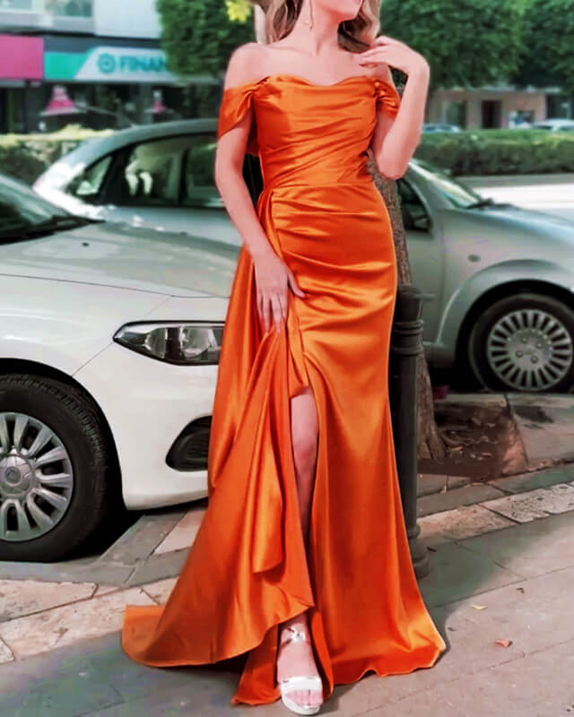 open lace back dress Burnt Orange Sexy Chic Silky Mismatched Soft Satin Mermaid Long Brides