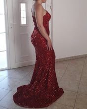 Load image into Gallery viewer, Mermaid One Shoulder Sequin Dresses Split
