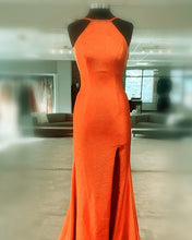 Load image into Gallery viewer, Mermaid Orange Prom Dresses Halter Neck Split

