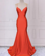 Load image into Gallery viewer, Mermaid Orange Satin Prom Dresses
