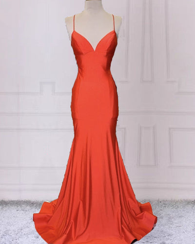 Mermaid Orange Satin Prom Dresses