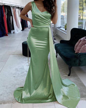Load image into Gallery viewer, Mermaid Sage Green Prom Dresses One Shoulder
