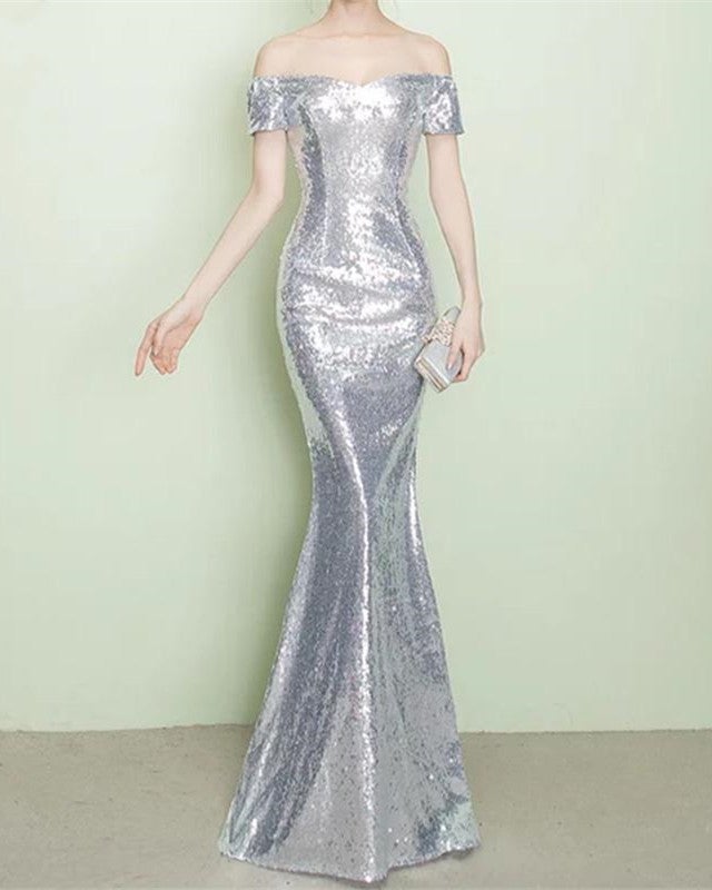Mermaid Sequin Bridesmaid Dresses V-neck Off Shoulder – alinanova