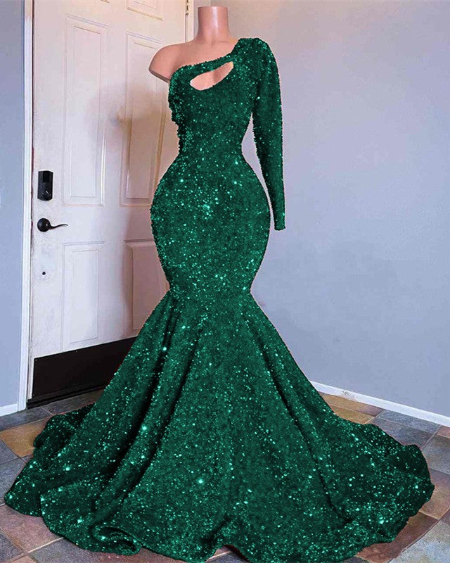 strapless open back dress One Shoulder Mermaid Sequin Prom Dresses Black Girl – alinanova