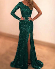 Load image into Gallery viewer, Mermaid Sequin Prom Dresses One Shoulder Split
