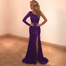 Load image into Gallery viewer, Mermaid Sequin Prom Dresses One Shoulder Split
