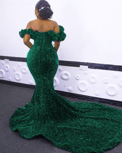 Green Sequins Mermaid Prom Dresses