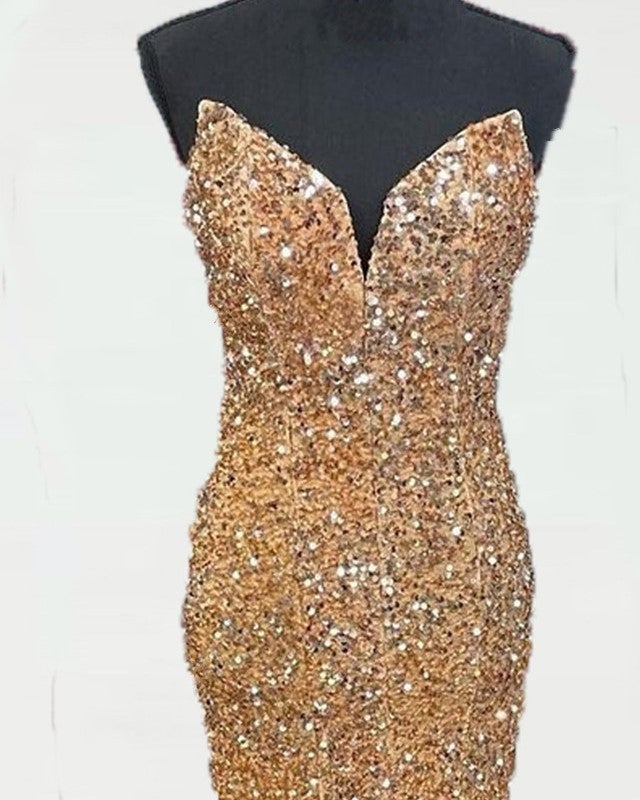 Mermaid Strapless Gold Sequin Prom Dresses Mermaid Strapless Gold Sequin Prom Dresses